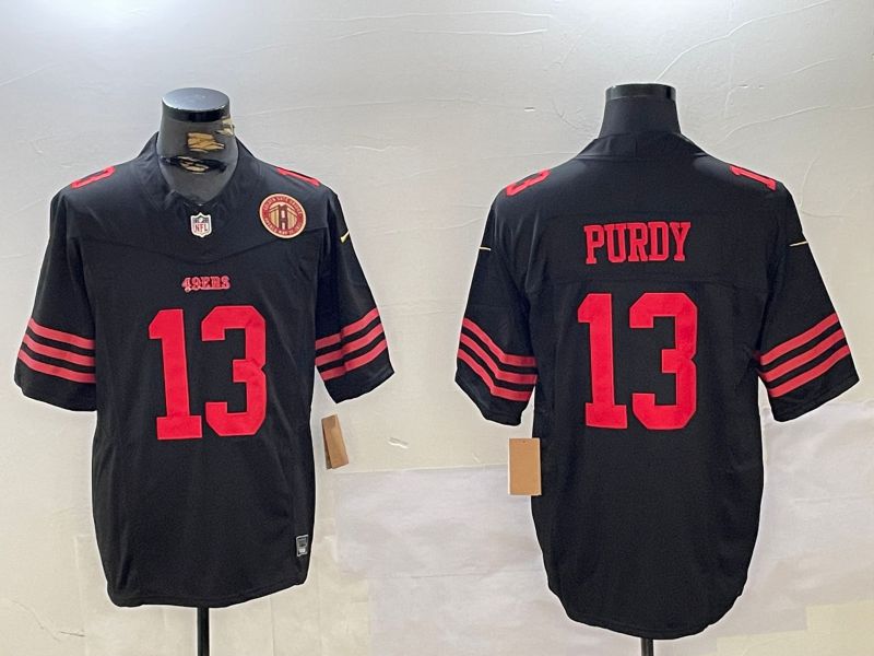 Men San Francisco 49ers #13 Purdy Black Three generations 2024 Nike Vapor Limited NFL Jersey style 3